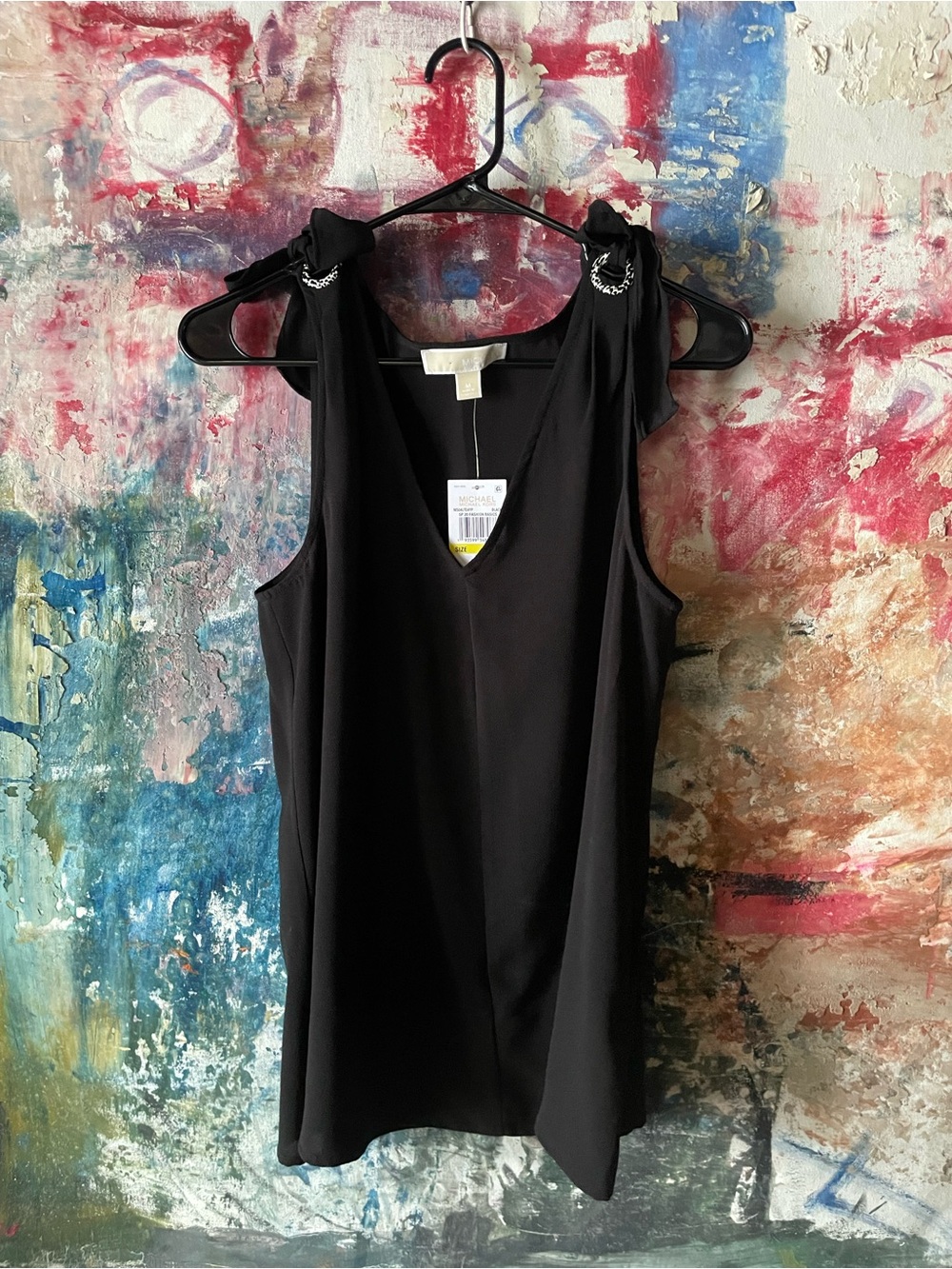 Michael Kors Black Sleeveless V-Neck Mini with Knotted Shoulder Detail